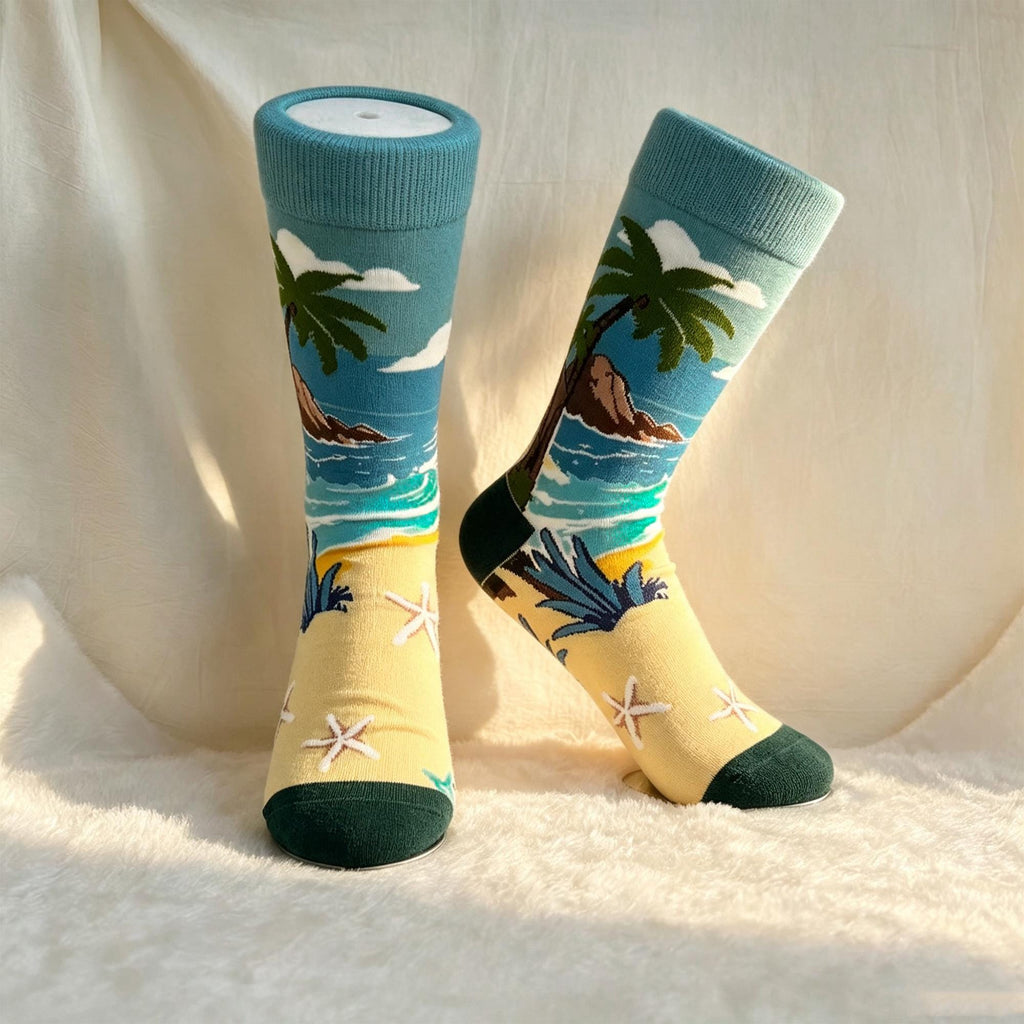 Scenic Landscape Crew Socks sock collection, Mountain, Lighthouse & Beach Cotton Hosiery by AnnieColors, view 7