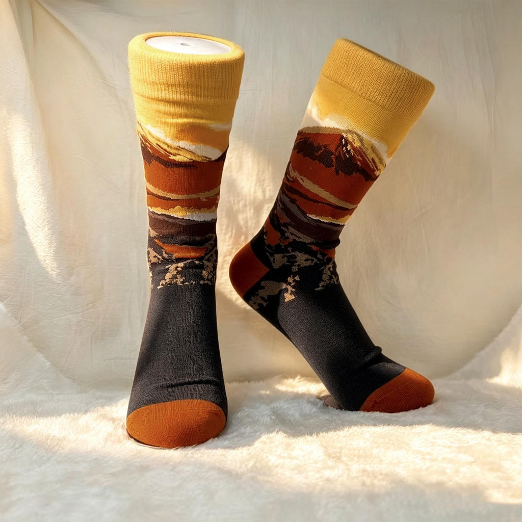 Scenic Landscape Crew Socks sock collection, Mountain, Lighthouse & Beach Cotton Hosiery by AnnieColors, view 8