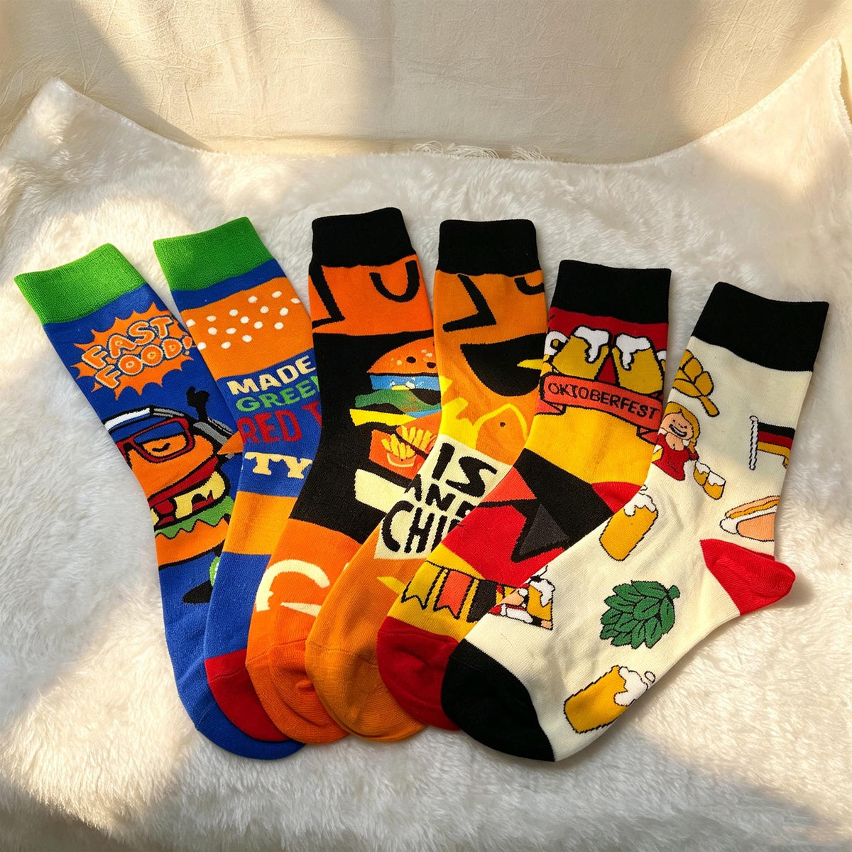 Mismatched Food and Beer Socks sock collection: Burger Brewery Festival Gift by AnnieColors