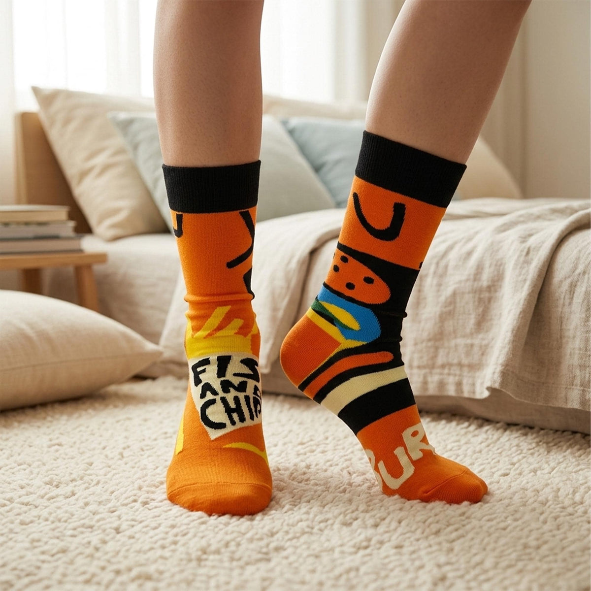Mismatched Food and Beer Socks sock collection: Burger Brewery Festival Gift by AnnieColors, view 3
