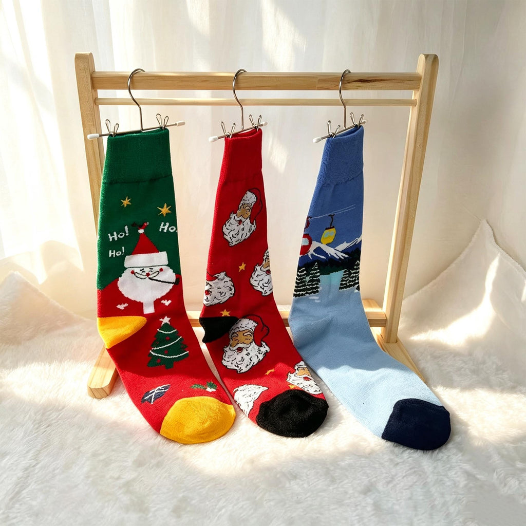 Mountain Christmas Socks sock collection, Santa Crew Socks, Winter Vacation Gift for Couples by AnnieColors, view 9