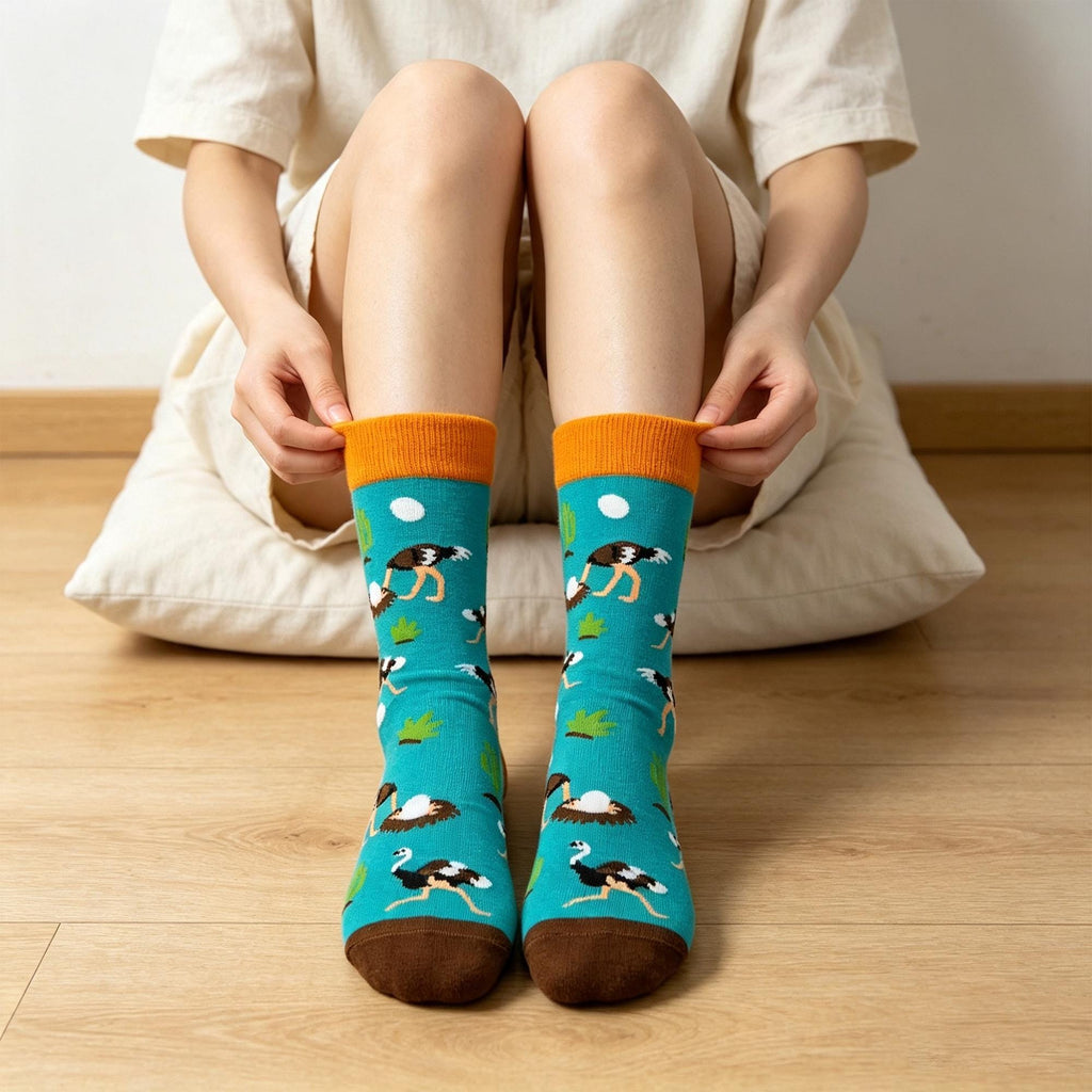 Quirky Animal Socks sock collection: Ostrich, Jellyfish and Elephant Crew Socks by AnnieColors, view 2
