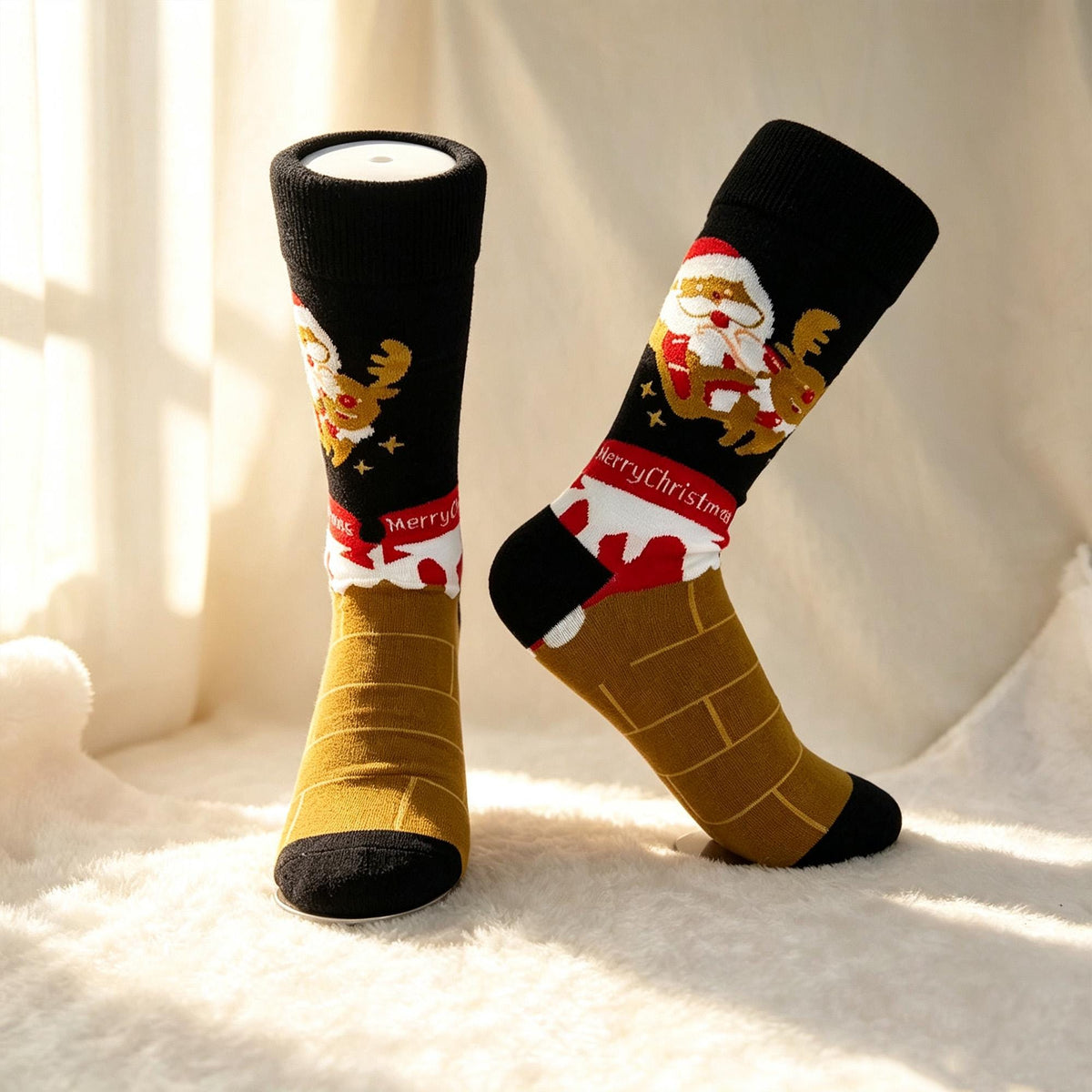 Christmas Crew Socks, Santa Claus and Reindeer Winter Socks, Cozy Holiday Gift for Family by AnnieColors, view 6
