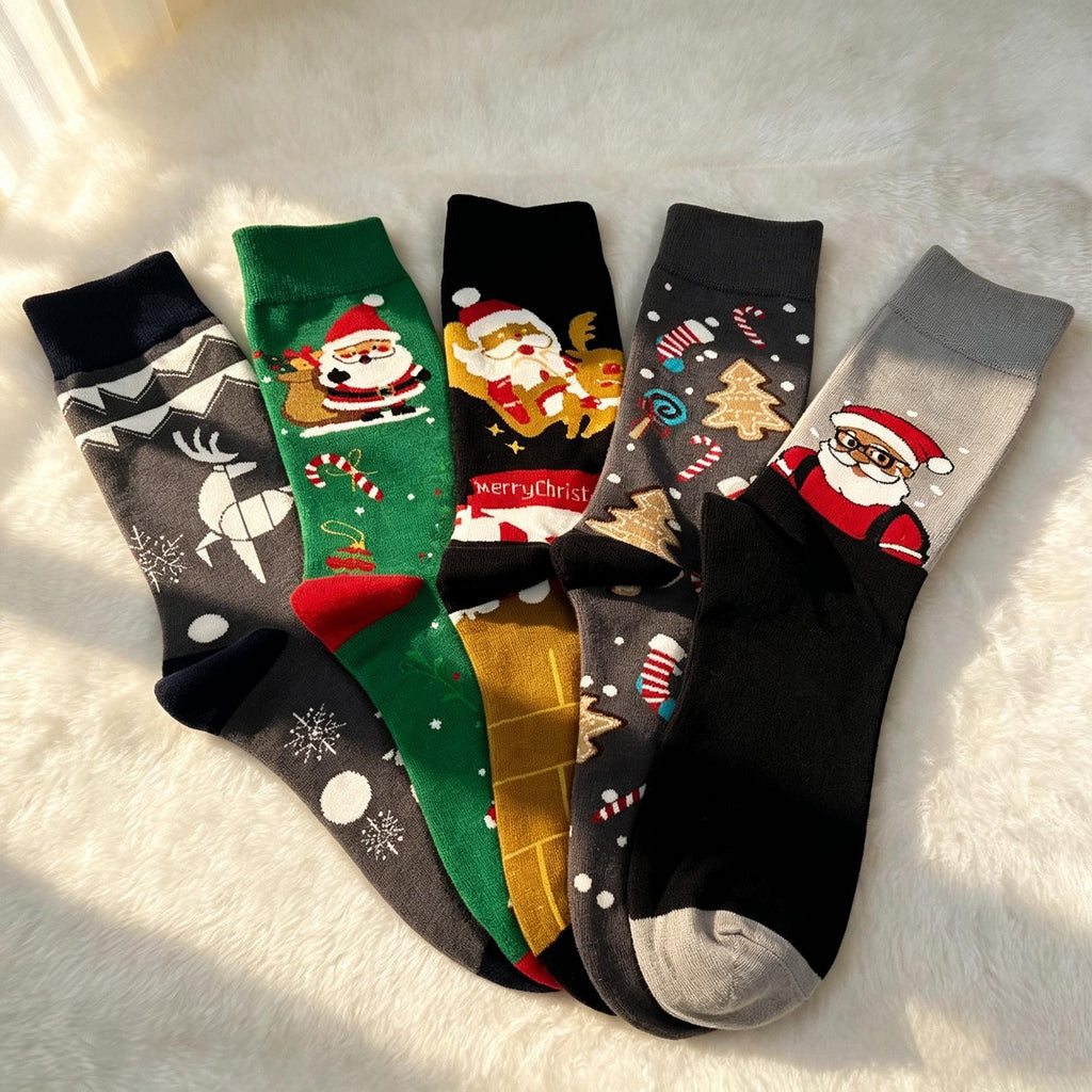 Christmas Crew Socks, Santa Claus and Reindeer Winter Socks, Cozy Holiday Gift for Family by AnnieColors, view 5