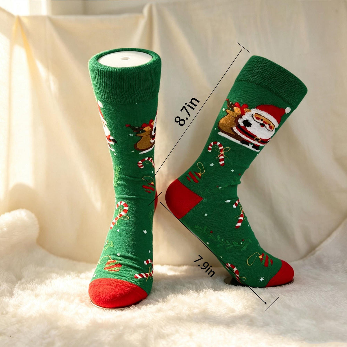 Christmas Crew Socks, Santa Claus and Reindeer Winter Socks, Cozy Holiday Gift for Family by AnnieColors, view 9