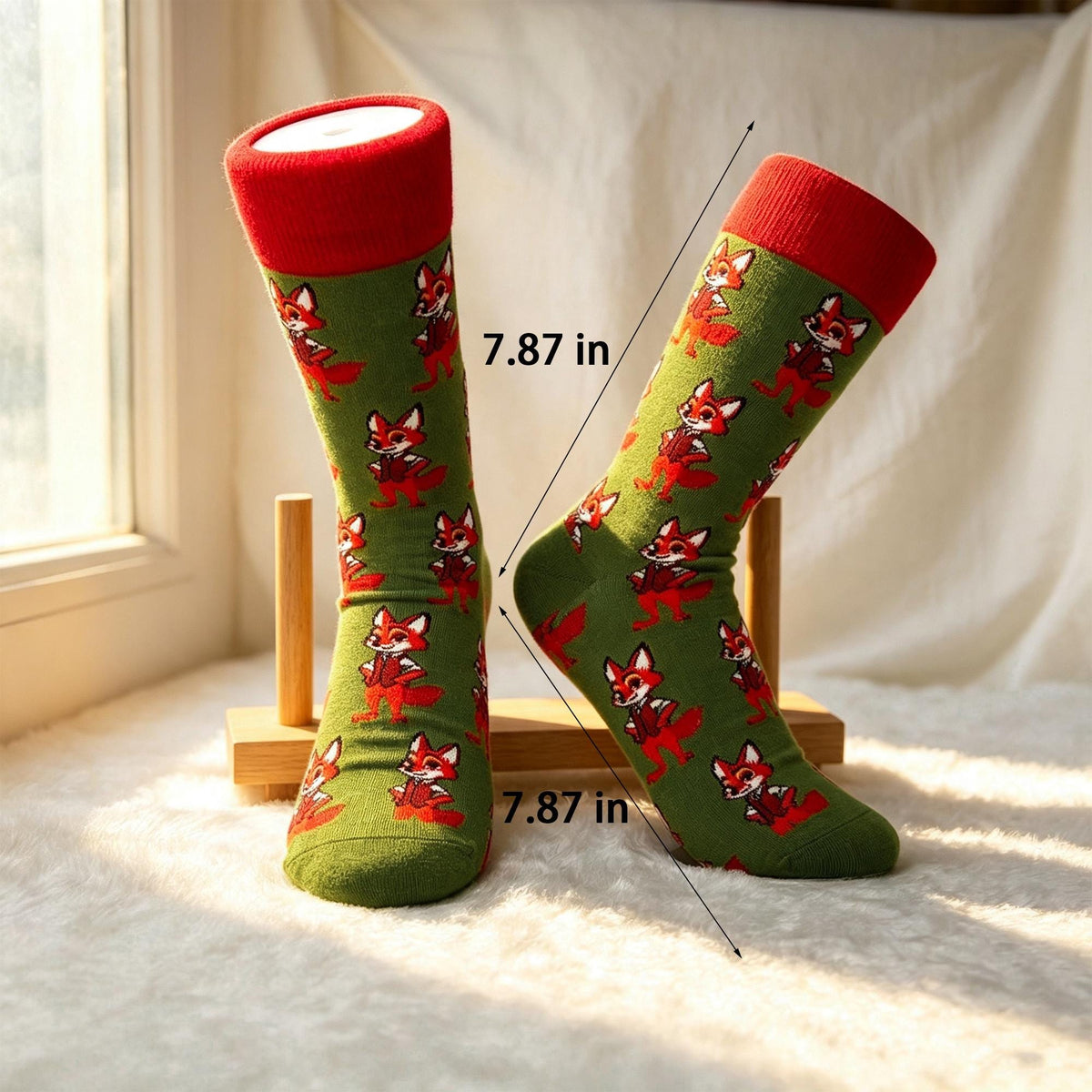 Horse Riding Cat and Fox Socks, Personalized Animal Crew Socks, Custom Gift by AnnieColors, view 7
