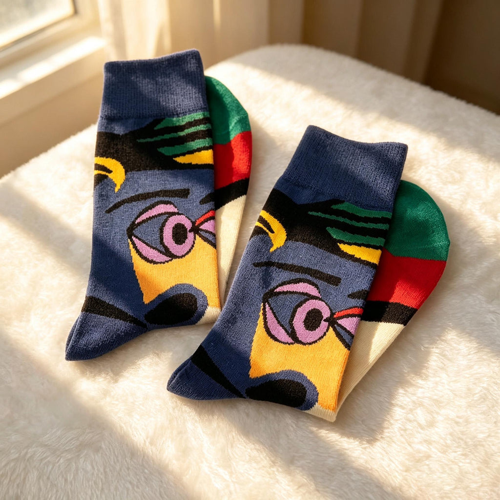 Abstract Face Socks: Modern Portrait Wearable Art Gift by AnnieColors, view 9