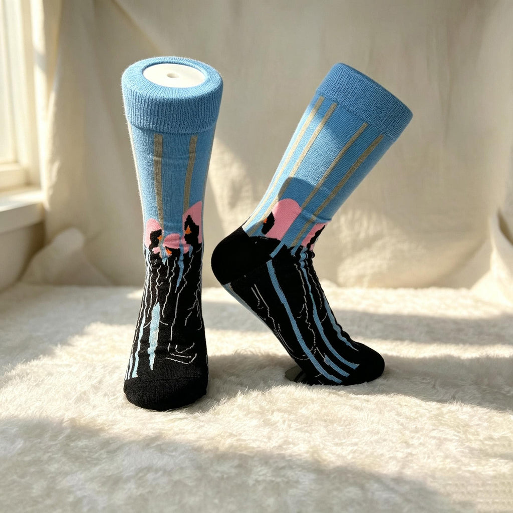 Abstract Face Socks: Modern Portrait Wearable Art Gift by AnnieColors, view 3