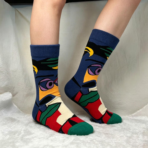 Abstract Face Socks: Modern Portrait Wearable Art Gift by AnnieColors, view 2