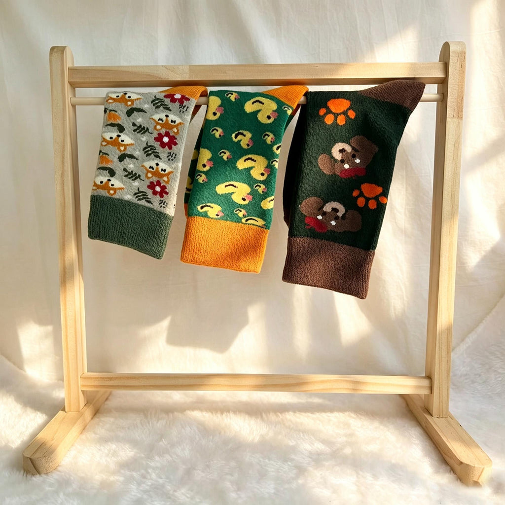 Puppy Duck and Fox Socks, Kids Animal Crew Socks, Three Size Gift sock collection by AnnieColors