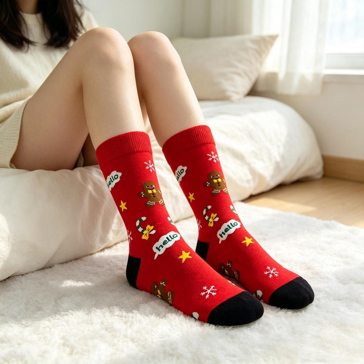 Gingerbread Christmas Socks, Holiday Baking Crew Socks, Cookie Exchange Gift by AnnieColors, view 2