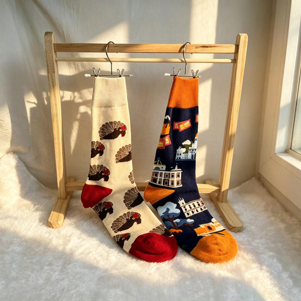 Scenic Landscape Crew Socks, Travel Art & Holiday Novelty Hosiery by AnnieColors, view 5