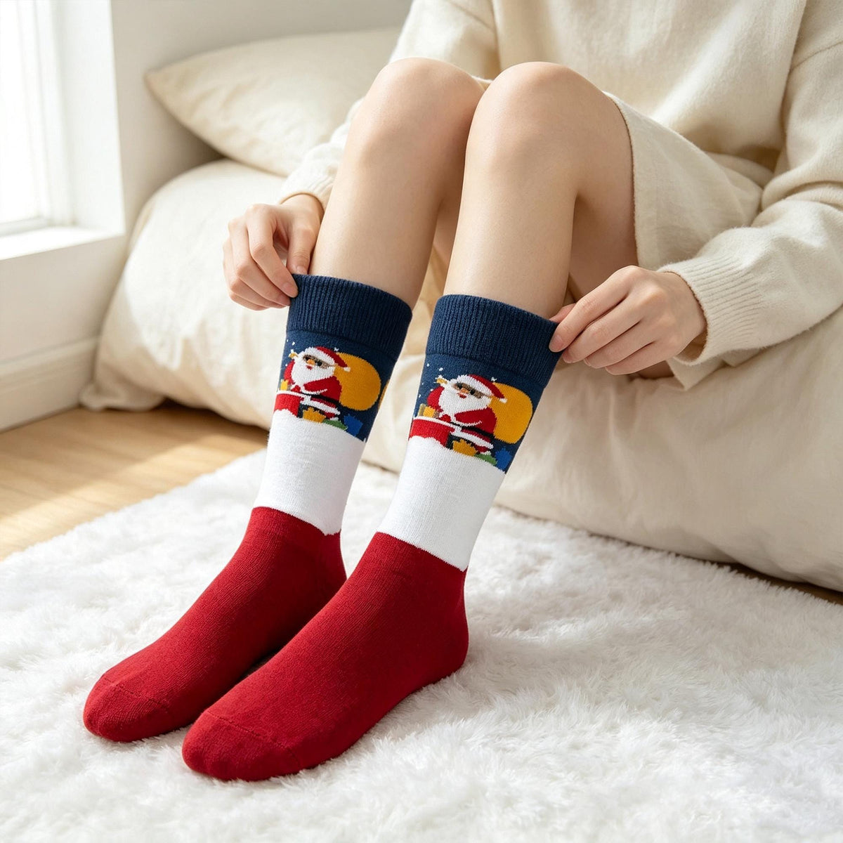 Retro Christmas Socks sock collection, Vintage Santa Crew Socks, Nostalgic Holiday Gift by AnnieColors, view 3