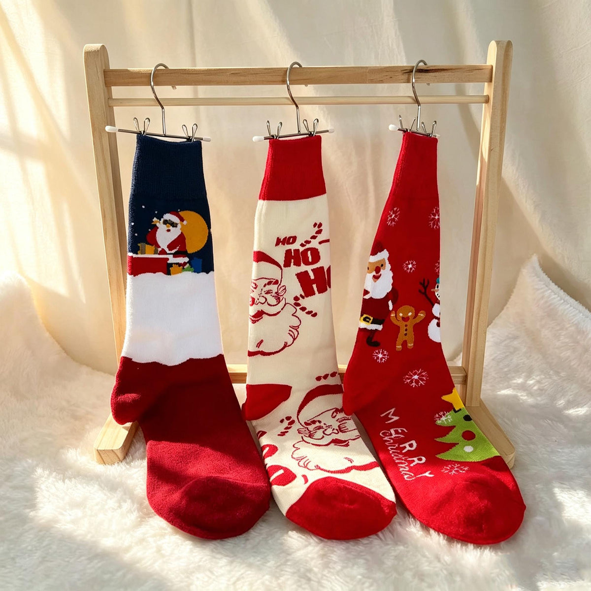 Retro Christmas Socks sock collection, Vintage Santa Crew Socks, Nostalgic Holiday Gift by AnnieColors, view 6