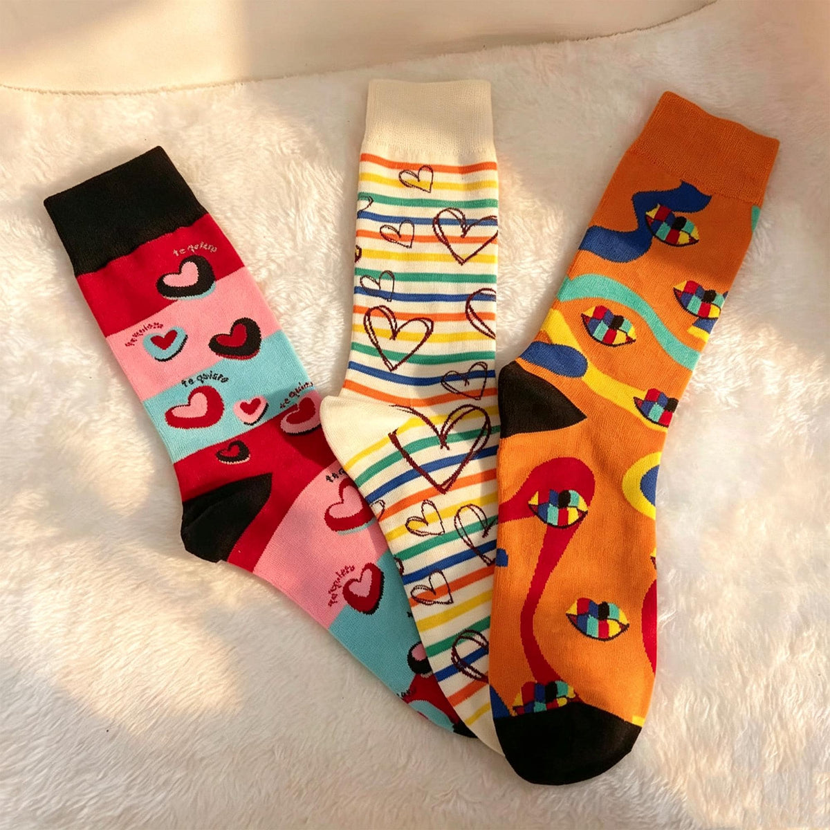 Personalized Abstract Art Crew Socks sock collection, Colorful Heart & Lip Cotton Hosiery by AnnieColors