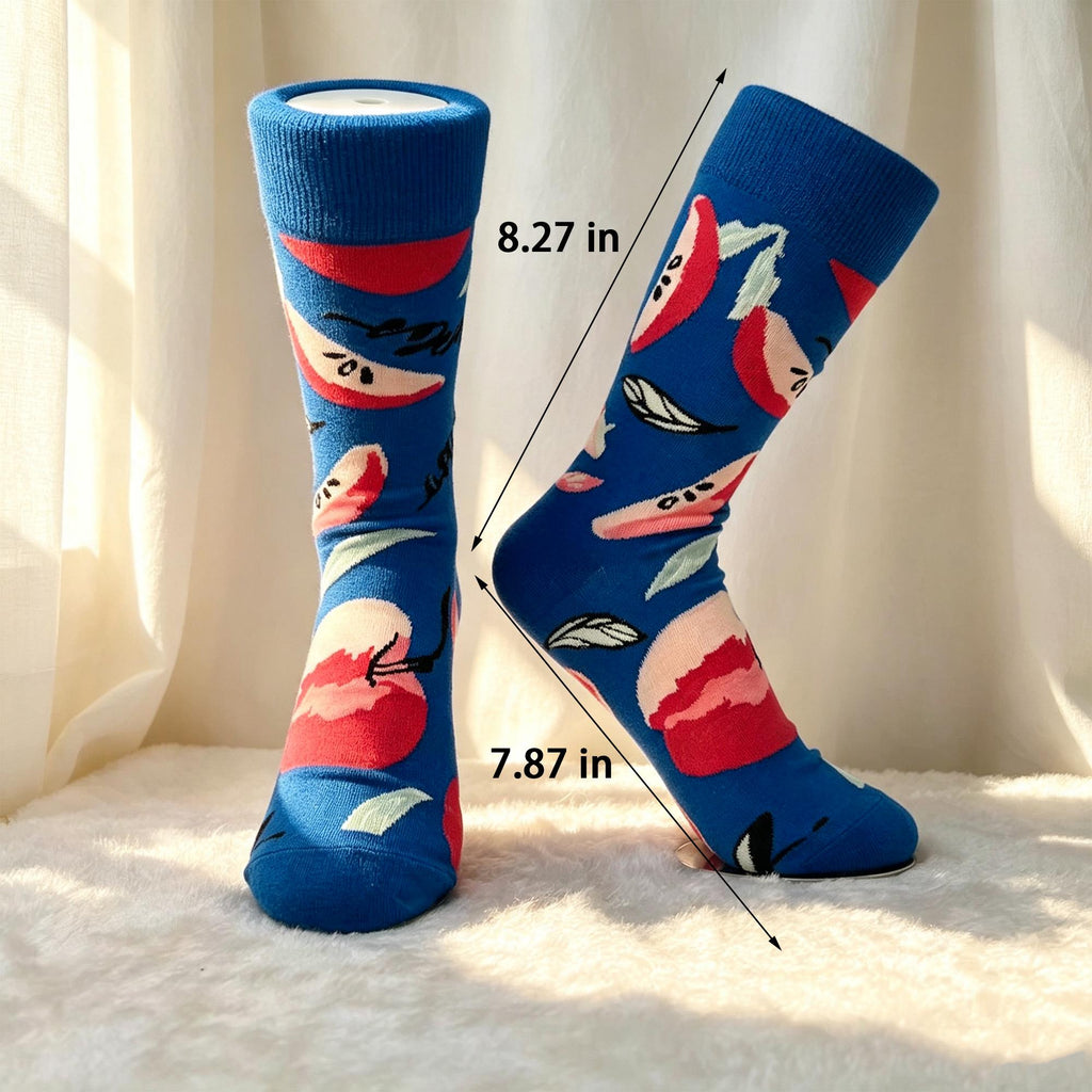 Avocado Watermelon and Apple Socks, Quirky Fruit Crew Socks, Gen Z Foodie Gift by AnnieColors, view 5