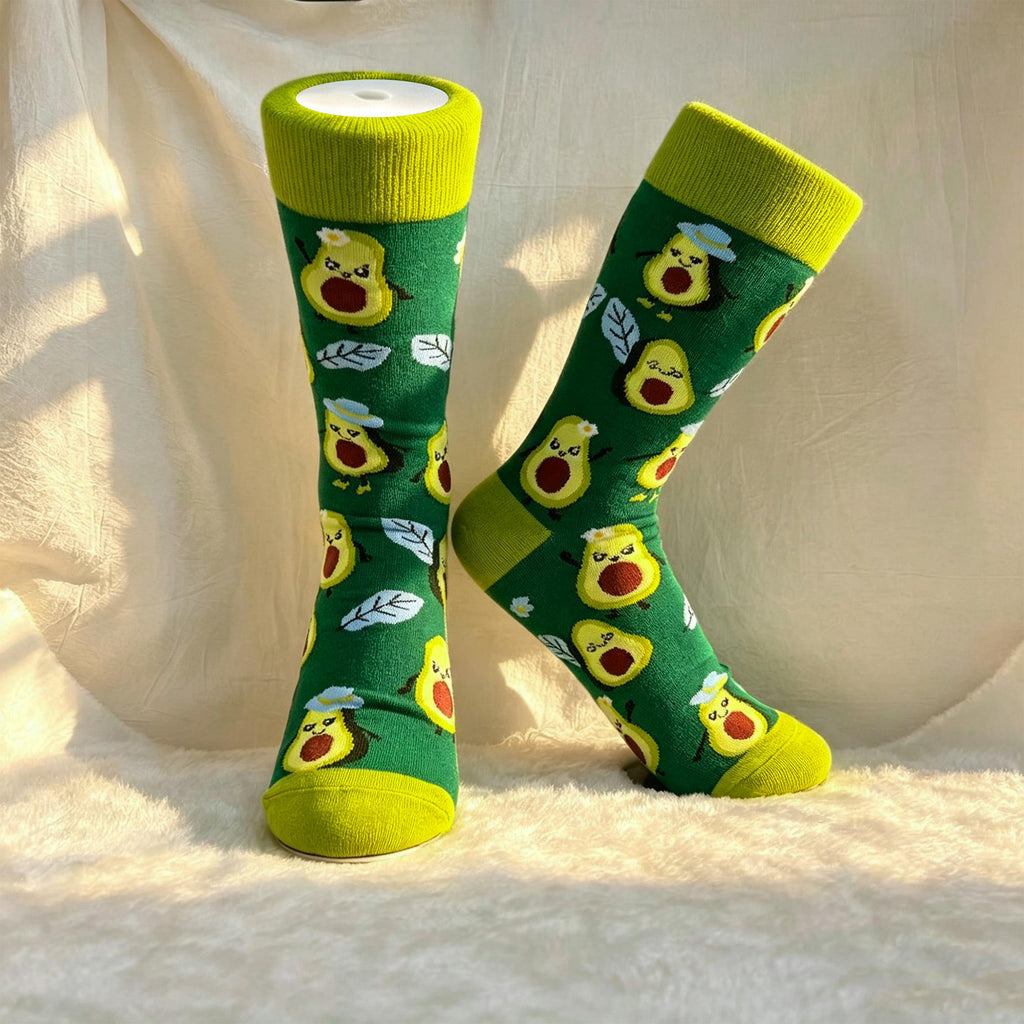 Avocado Watermelon and Apple Socks, Quirky Fruit Crew Socks, Gen Z Foodie Gift by AnnieColors, view 6