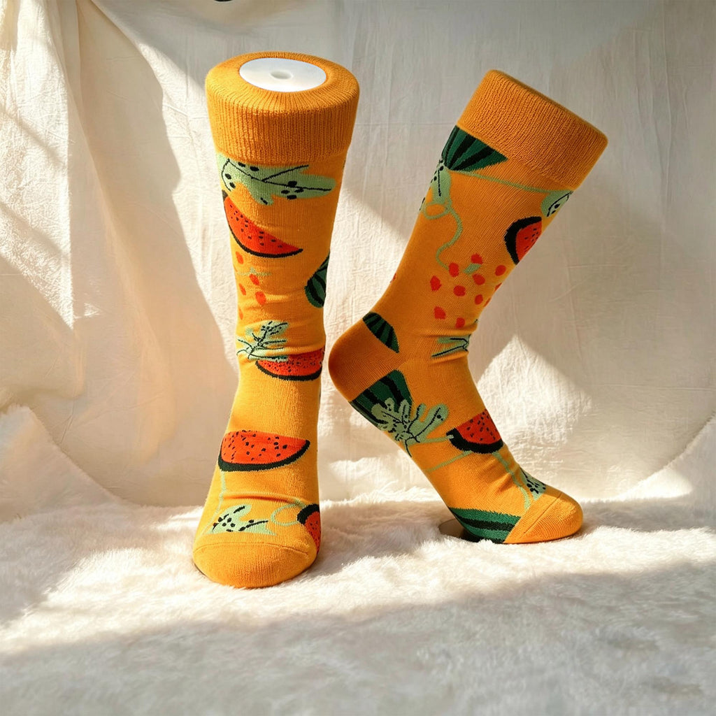 Avocado Watermelon and Apple Socks, Quirky Fruit Crew Socks, Gen Z Foodie Gift by AnnieColors, view 7