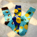 Vacation Fruit Socks, Coconut Lemon and Pineapple Crew Socks, Tropical Beach and Cruise Gift by AnnieColors