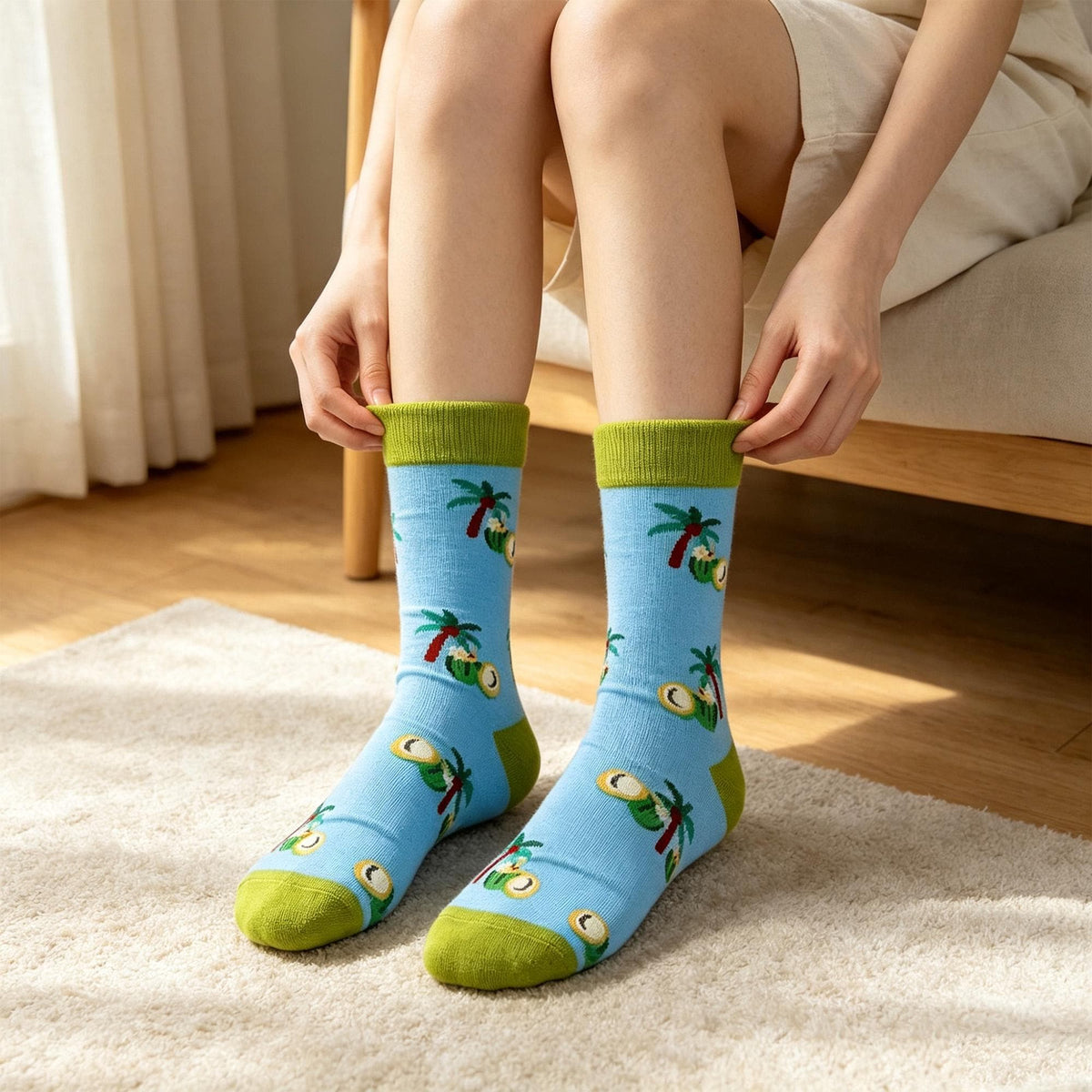 Red Panda and Tropical Bird Socks, Personalized Nature Crew Socks, Custom Gift by AnnieColors, view 2