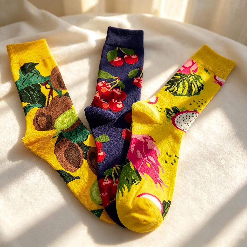 Tropical Fruit Socks sock collection, Cherry Kiwi and Dragon Fruit Crew Socks, Colorful Summer Gift by AnnieColors