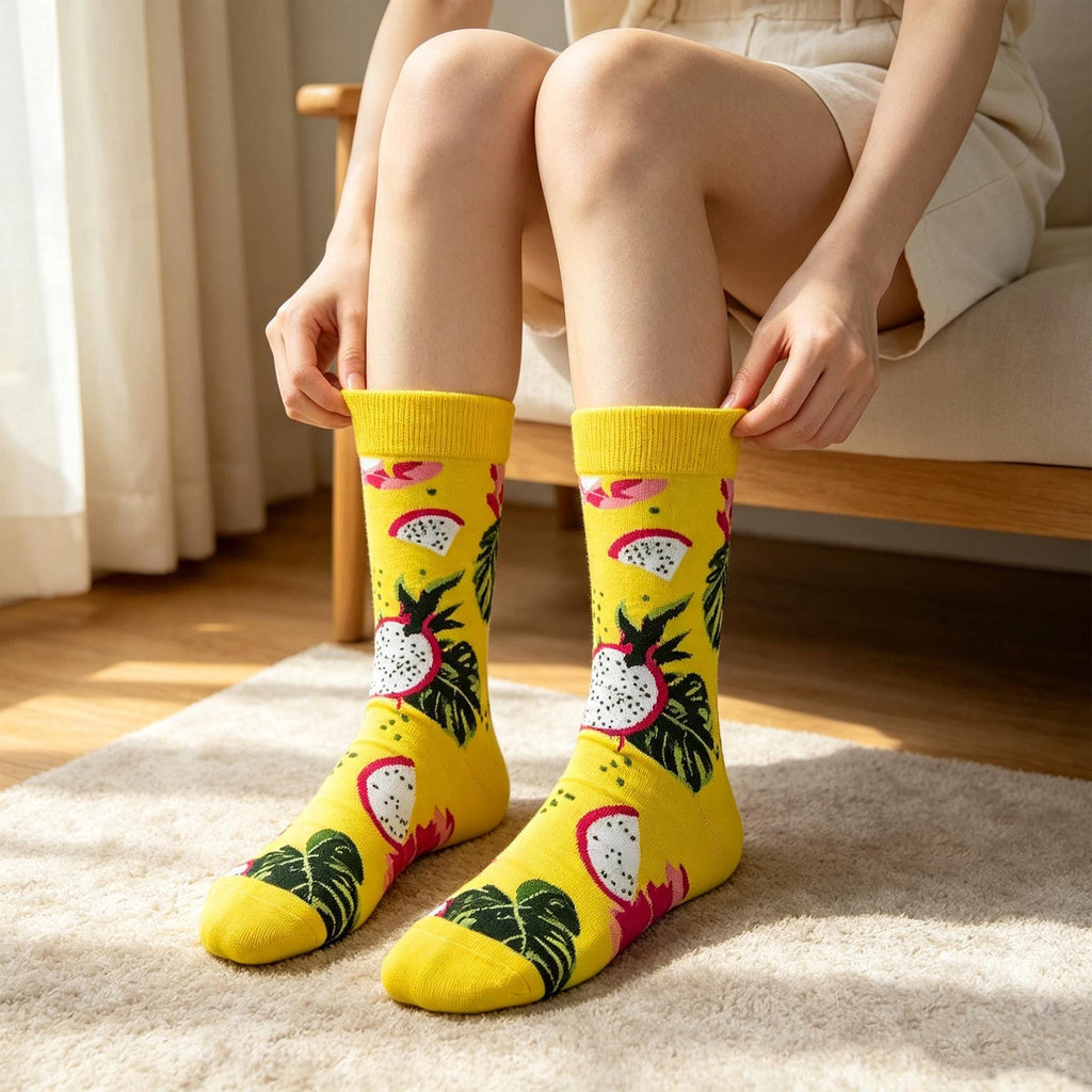 Tropical Fruit Socks sock collection, Cherry Kiwi and Dragon Fruit Crew Socks, Colorful Summer Gift by AnnieColors, view 2