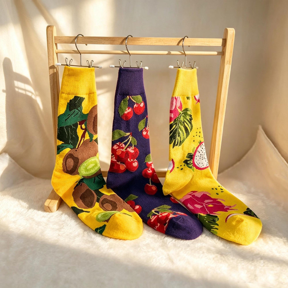 Tropical Fruit Socks sock collection, Cherry Kiwi and Dragon Fruit Crew Socks, Colorful Summer Gift by AnnieColors, view 9