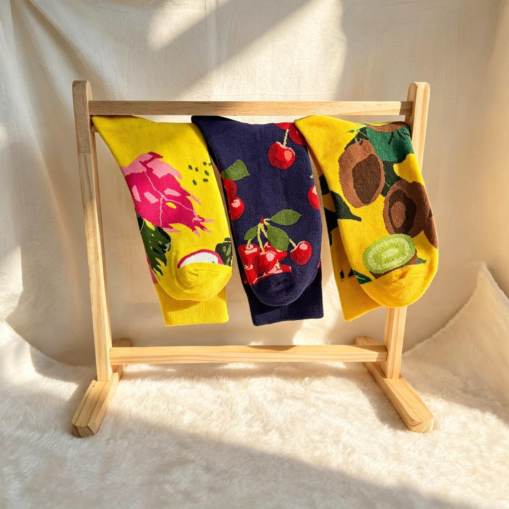 Tropical Fruit Socks sock collection, Cherry Kiwi and Dragon Fruit Crew Socks, Colorful Summer Gift by AnnieColors, view 10
