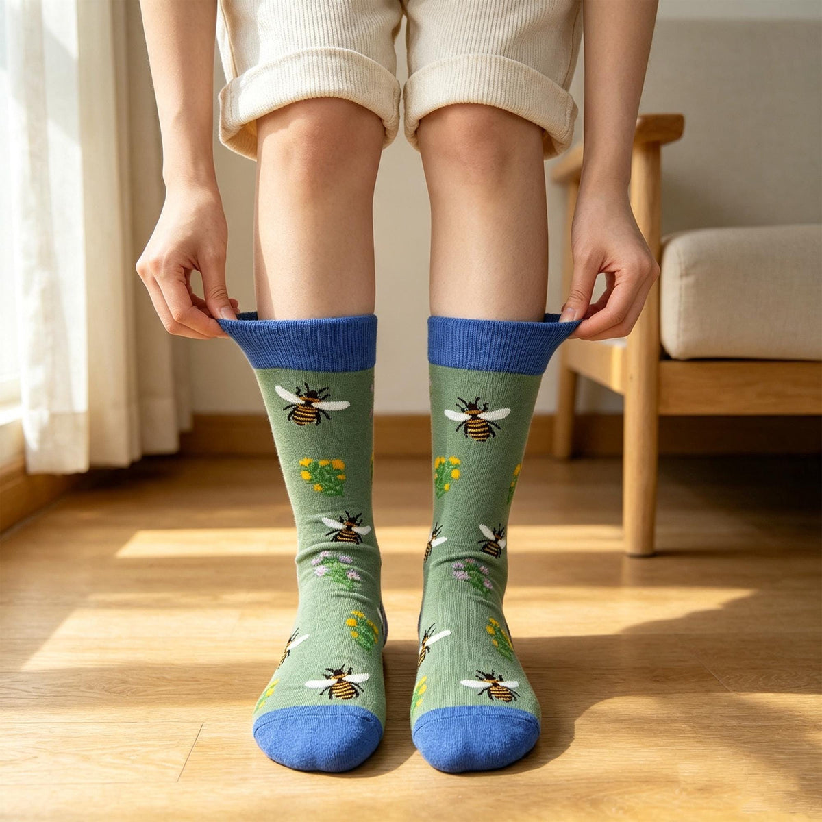 Garden Lover Socks, Bee Citrus and Tropical Flower Crew Socks, Gardener Gift by AnnieColors, view 3