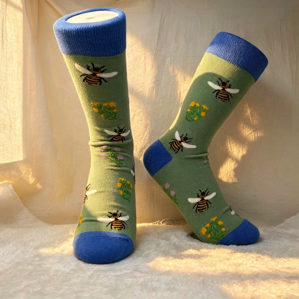 Garden Lover Socks, Bee Citrus and Tropical Flower Crew Socks, Gardener Gift by AnnieColors, view 7