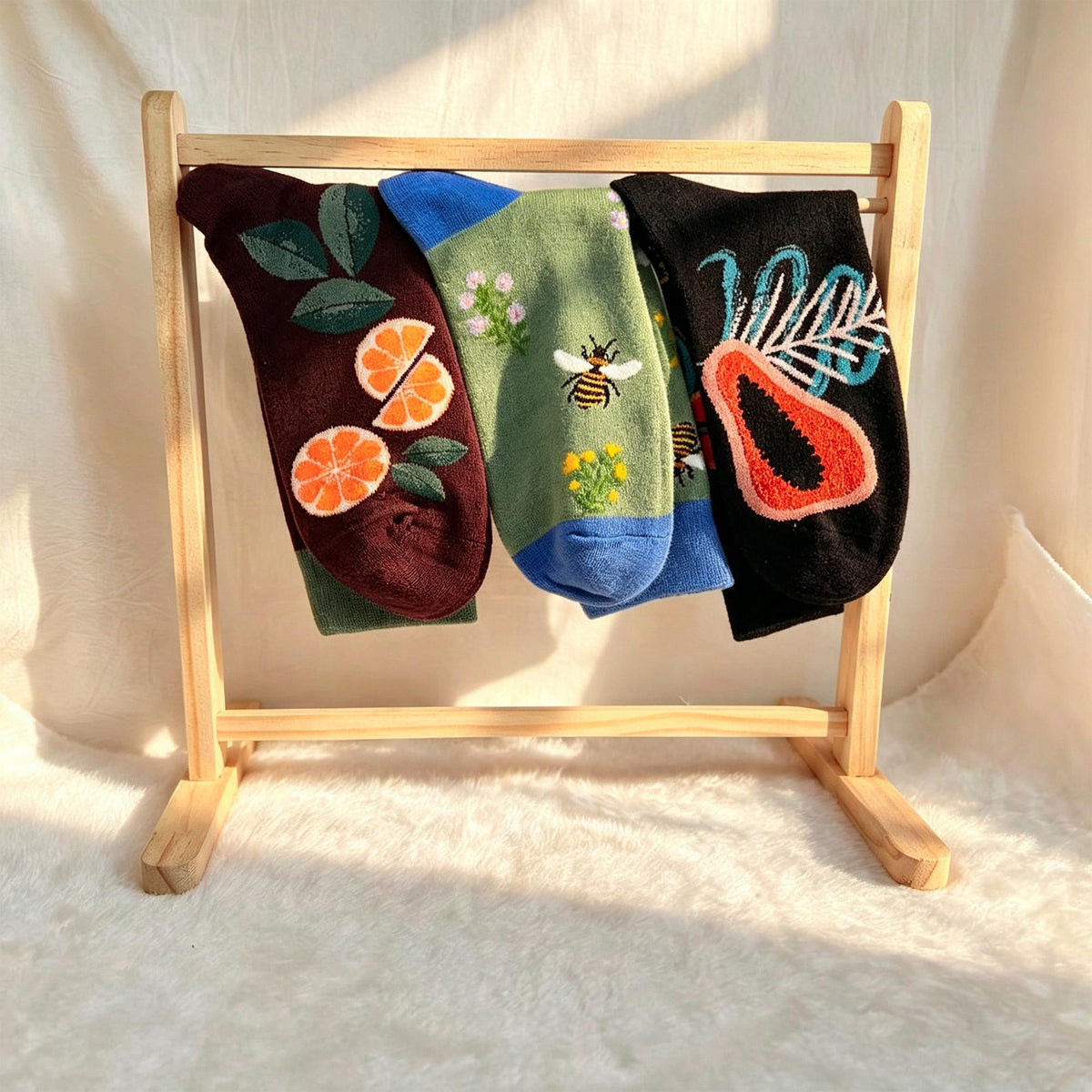 Garden Lover Socks, Bee Citrus and Tropical Flower Crew Socks, Gardener Gift by AnnieColors, view 9