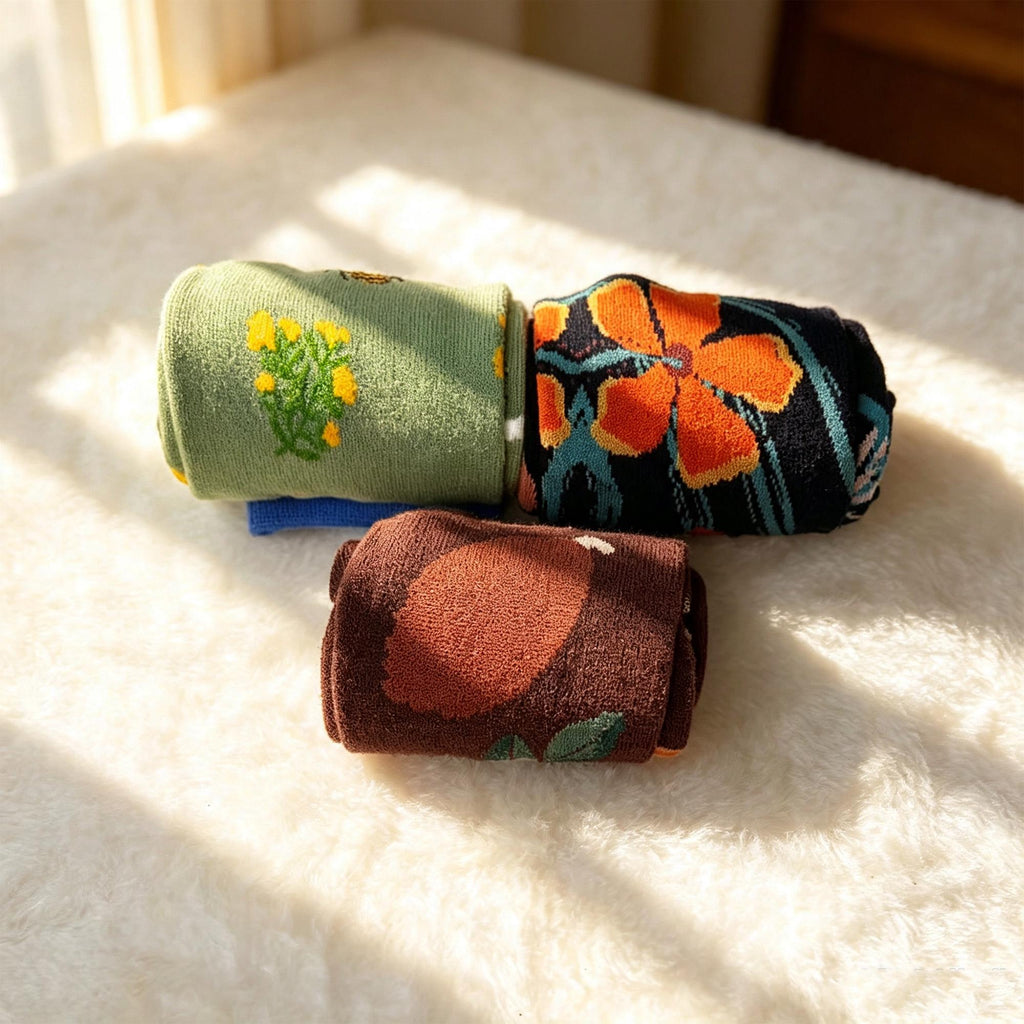 Garden Lover Socks, Bee Citrus and Tropical Flower Crew Socks, Gardener Gift by AnnieColors, view 10