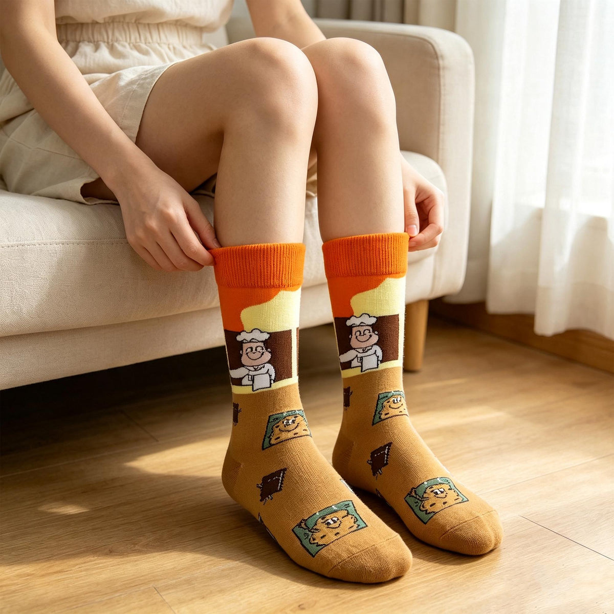 Chef Socks Gift sock collection, Funny Cartoon Cook Crew Socks, Culinary School Gift by AnnieColors, view 3