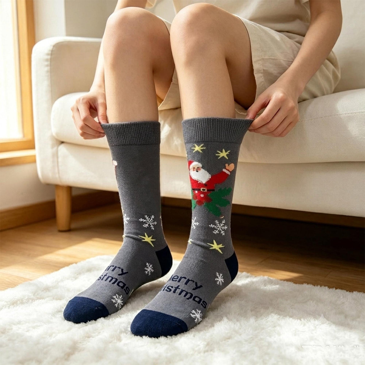 Cozy Christmas Socks for Women, Snowflake Crew Socks, Holiday Movie Night Gift by AnnieColors, view 5
