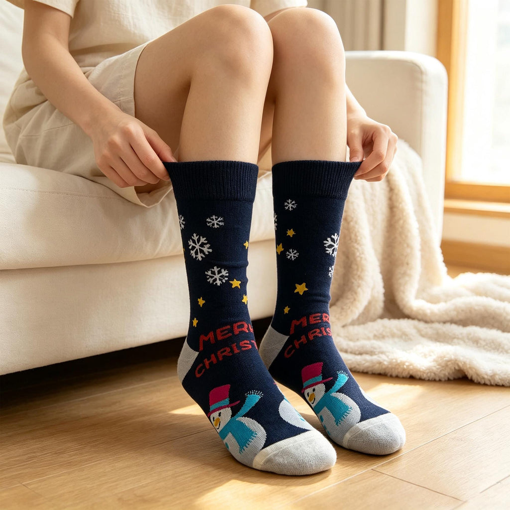 Cozy Christmas Socks for Women, Snowflake Crew Socks, Holiday Movie Night Gift by AnnieColors, view 7