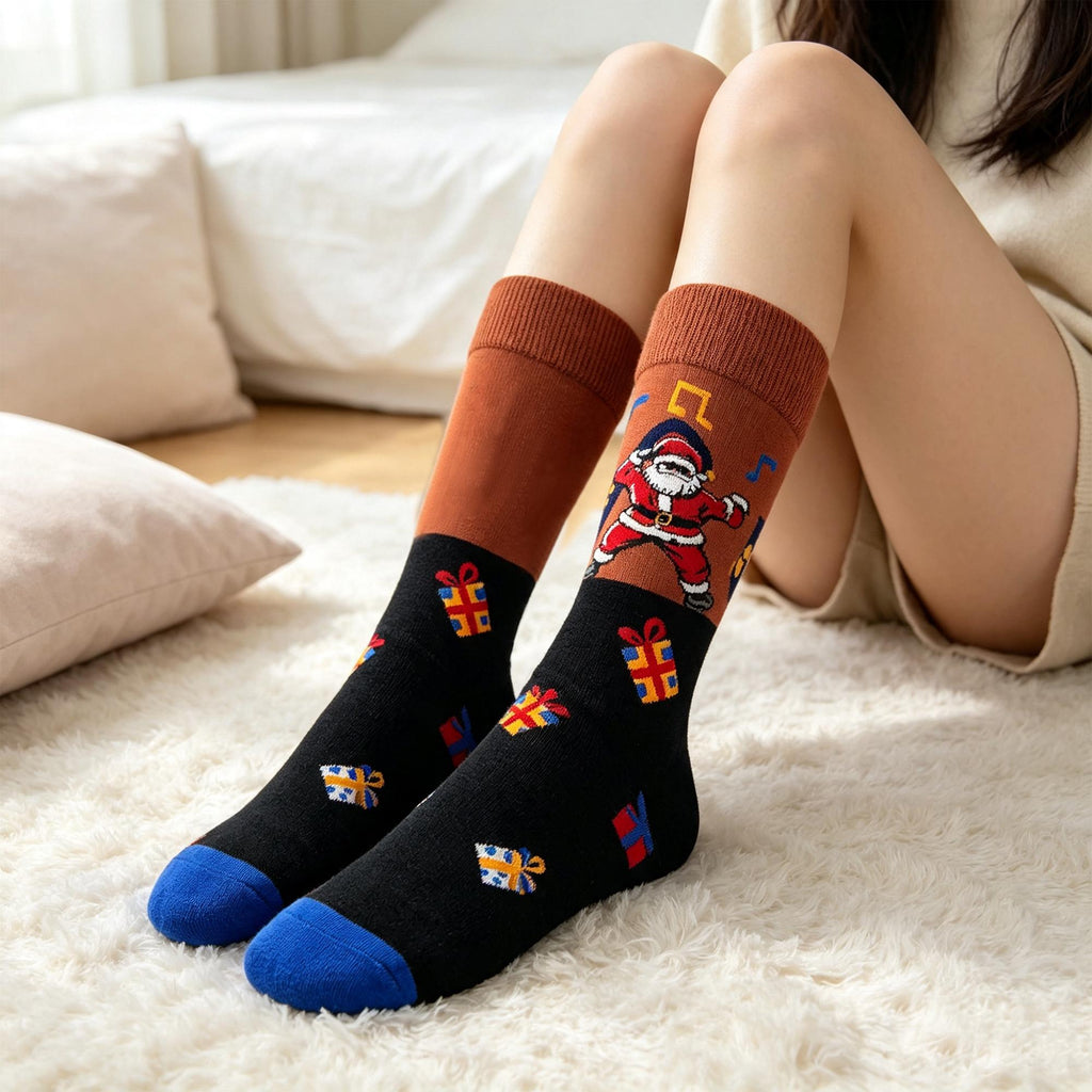Ugly Christmas Party Socks, Santa and Reindeer Crew Socks, Three Pair sock collection by AnnieColors, view 3