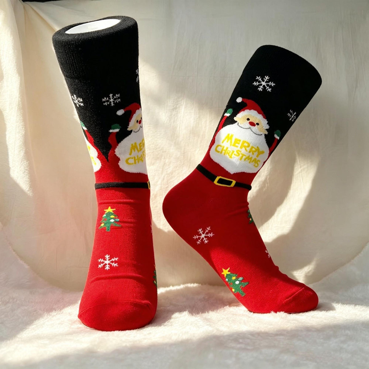 Ugly Christmas Party Socks, Santa and Reindeer Crew Socks, Three Pair sock collection by AnnieColors, view 7