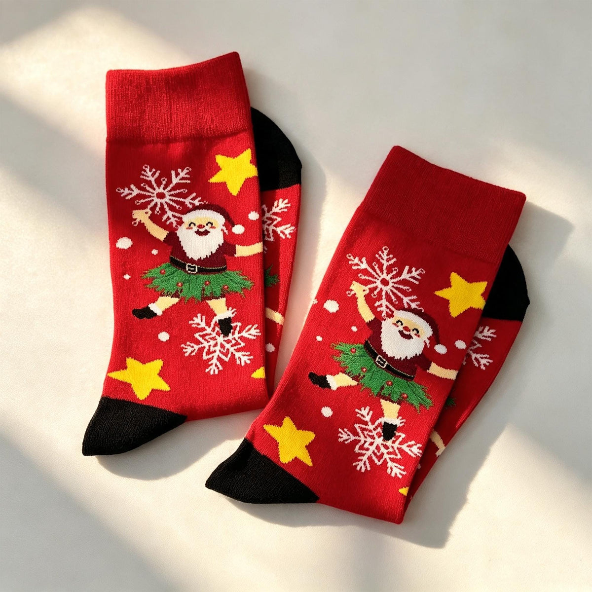 Ugly Christmas Party Socks, Santa and Reindeer Crew Socks, Three Pair sock collection by AnnieColors, view 10