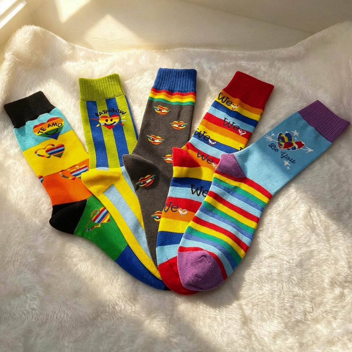 Rainbow Pride Socks sock collection, Heart Lips and Striped Crew Socks, Personalized Gift by AnnieColors