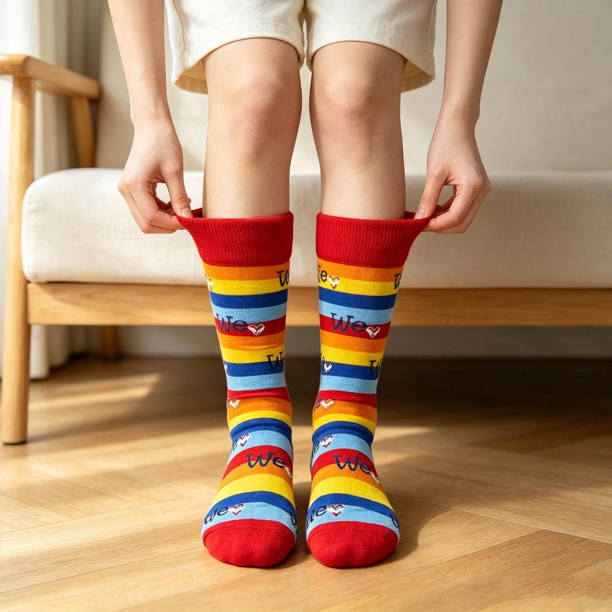 Rainbow Pride Socks sock collection, Heart Lips and Striped Crew Socks, Personalized Gift by AnnieColors, view 3