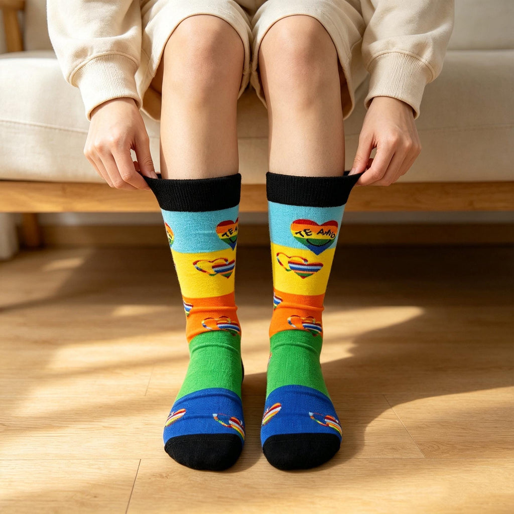 Rainbow Pride Socks sock collection, Heart Lips and Striped Crew Socks, Personalized Gift by AnnieColors, view 4