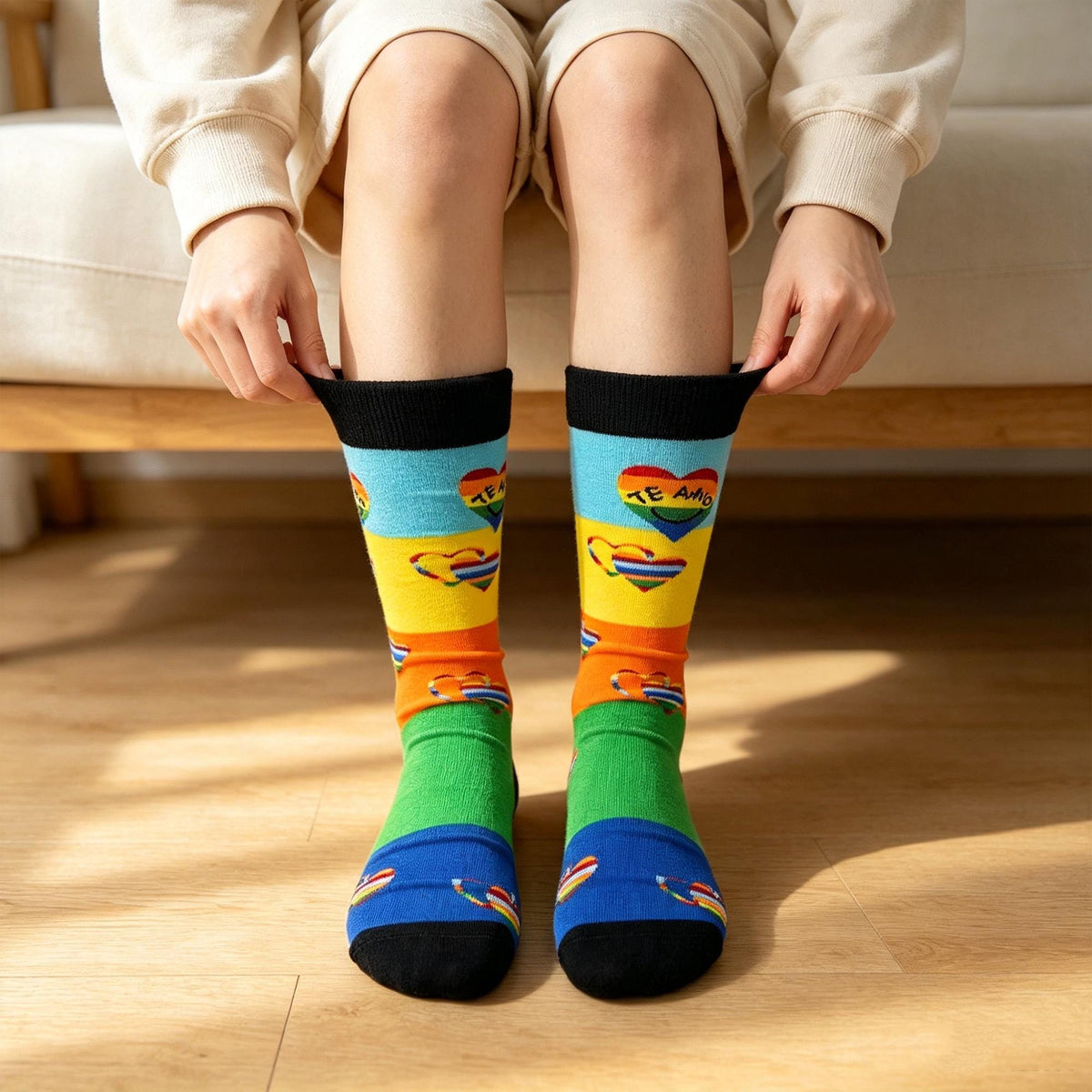 Rainbow Pride Socks sock collection, Heart Lips and Striped Crew Socks, Personalized Gift by AnnieColors, view 4