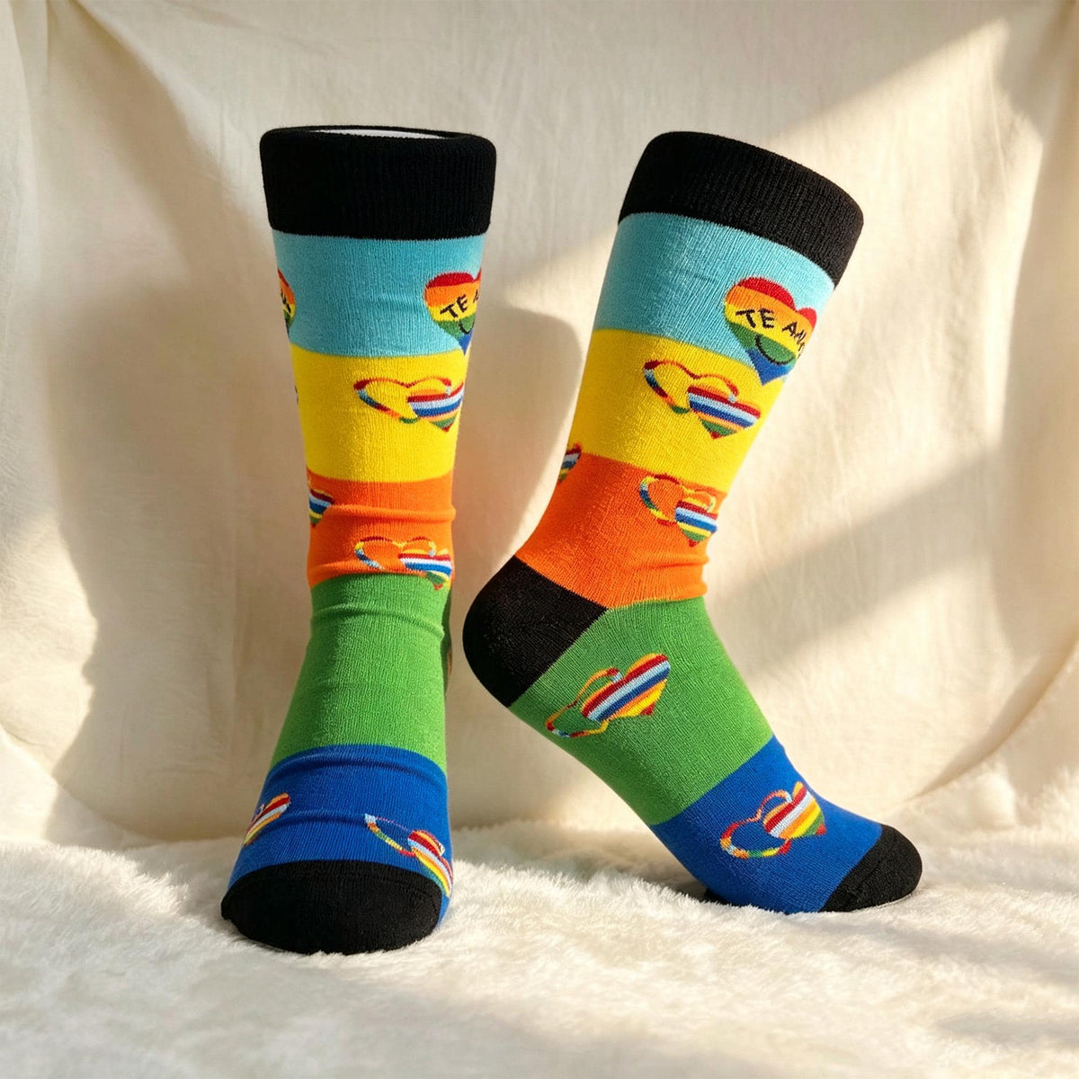Rainbow Pride Socks sock collection, Heart Lips and Striped Crew Socks, Personalized Gift by AnnieColors, view 7