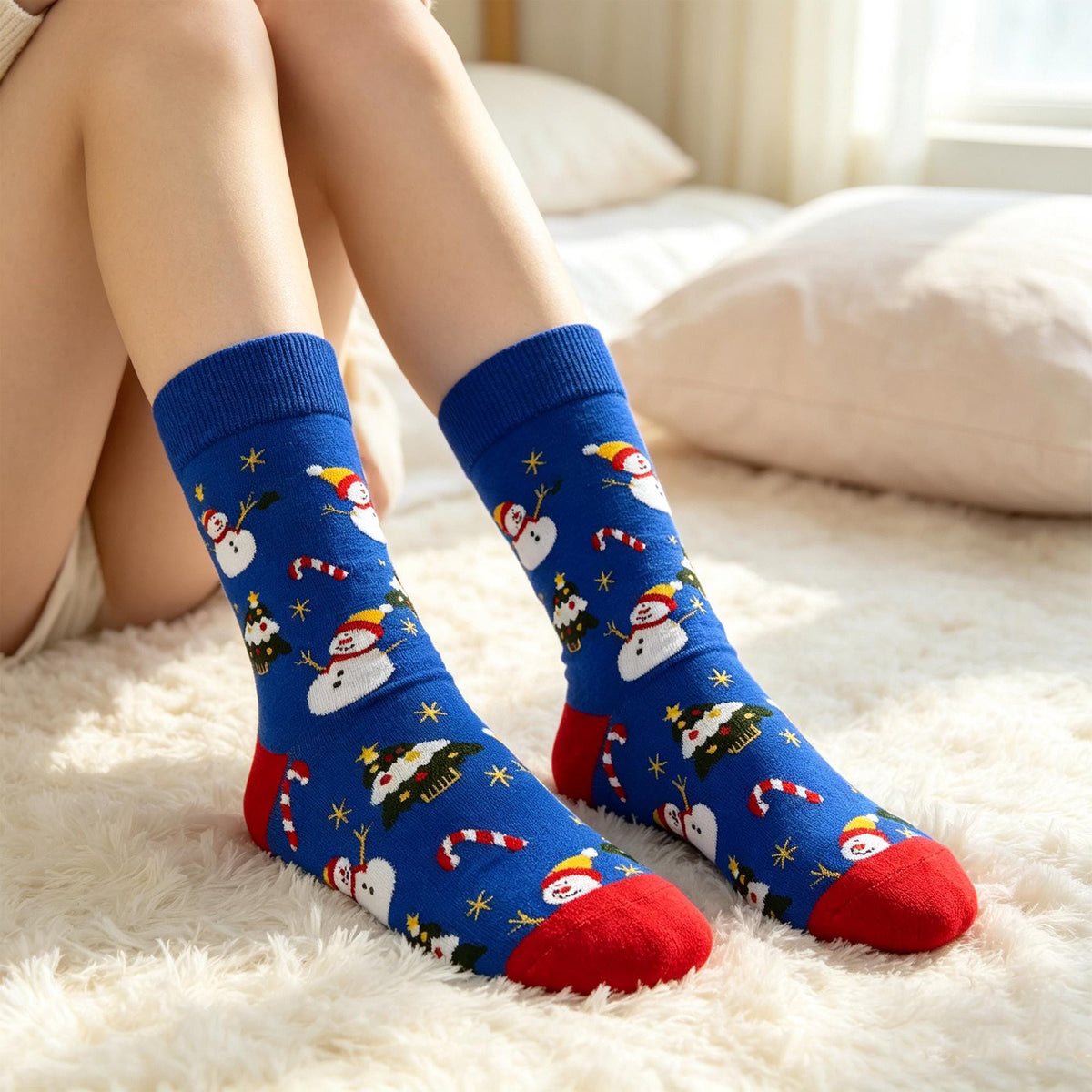 Snowman Christmas Socks sock collection, Three Festive Crew Socks, Winter Cabin Gift by AnnieColors, view 3
