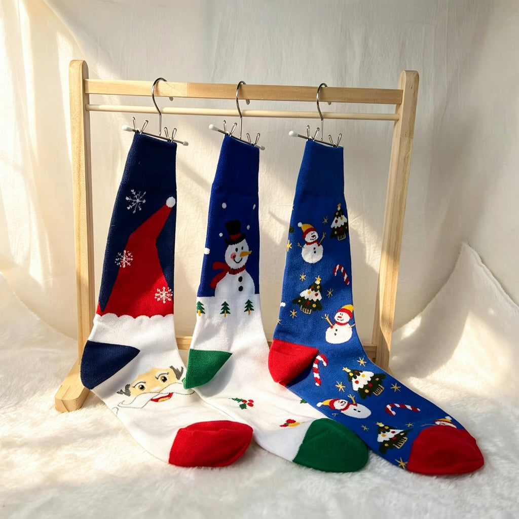 Snowman Christmas Socks sock collection, Three Festive Crew Socks, Winter Cabin Gift by AnnieColors, view 8