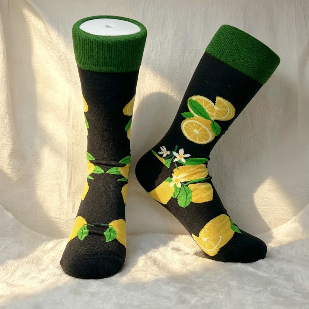 Tropical Fruit Socks sock collection, Lemon Orange Pineapple and Botanical Crew Socks, Vacation Gift by AnnieColors, view 7