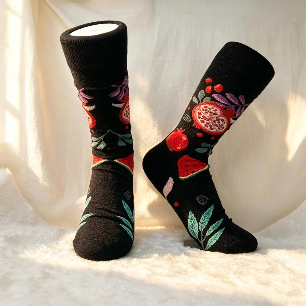 Fruit Socks Gift sock collection, Cherry Pomegranate and Watermelon Crew Socks, Summer Foodie Gift by AnnieColors, view 6