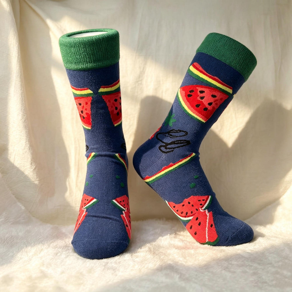 Fruit Socks Gift sock collection, Cherry Pomegranate and Watermelon Crew Socks, Summer Foodie Gift by AnnieColors, view 5