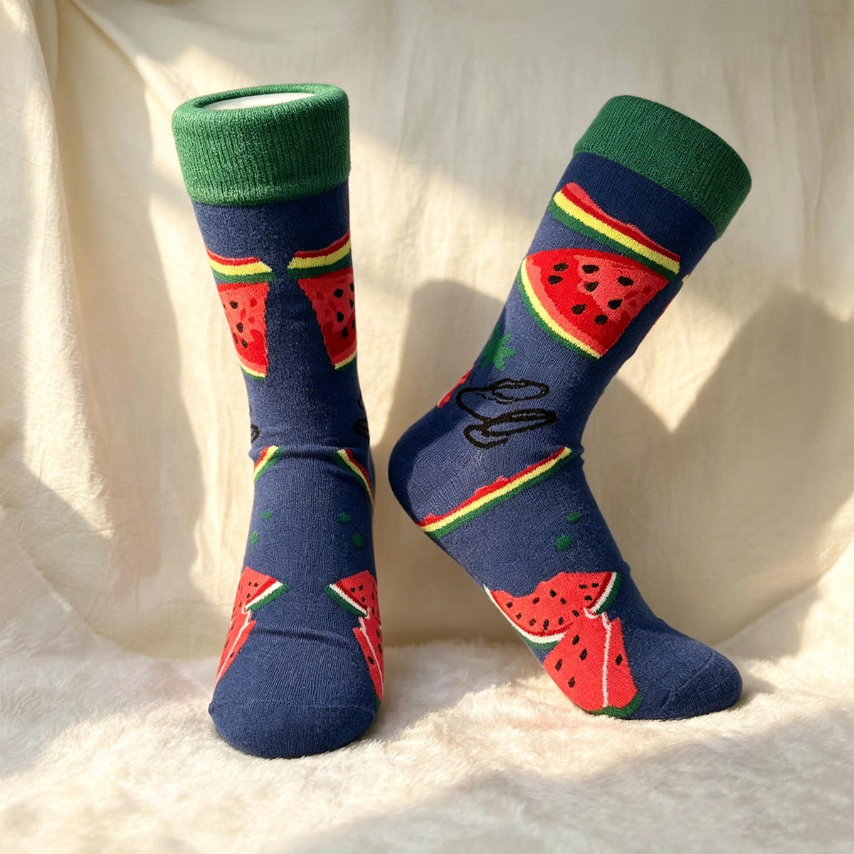Fruit Socks Gift sock collection, Cherry Pomegranate and Watermelon Crew Socks, Summer Foodie Gift by AnnieColors, view 5