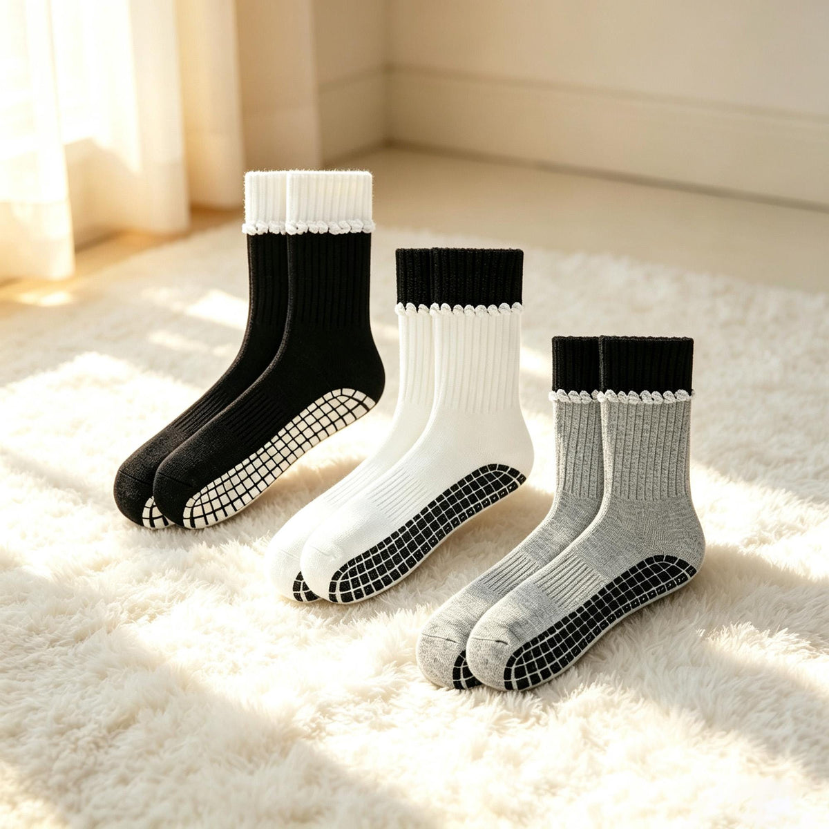 Pilates Grip Socks: Non - Slip Cotton Crew for Reformer and Barre by AnnieColors
